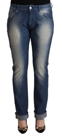 Acht Washed Mid Waist Folded Hem Skinny Womens Jeans