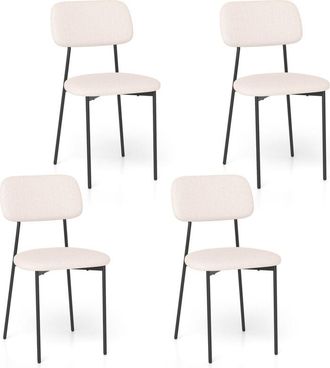 Costway Modern Dining Chair Set of 4 Linen Fabric Upholstered Chairs Beige