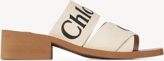 Chlo&eacute; Woody 45Mm Slides In Linen And Leather