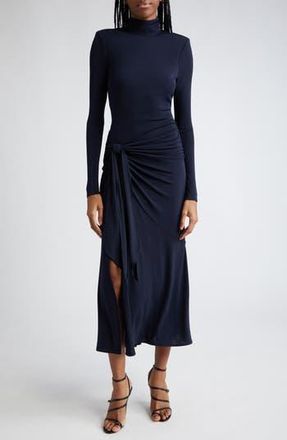 Cinq &agrave; Sept Johnson Side Ruched Long Sleeve Jersey Dress in Navy at Nordstrom Rack, Size 00