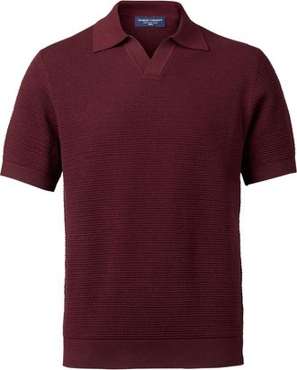 CHARLES TYRWHITT Cotton Texture Trophy Neck Knitted Polo - Burgundy Size Large by Charles Tyrwhitt