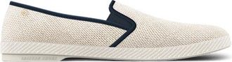 Rivieras Shoes Classic Textured Raffia Slip-On Loafer in Ivory Navy at Nordstrom, Size 38