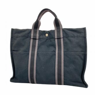 Herm&egrave;s Black Canvas Tote Bag (Pre-Owned)