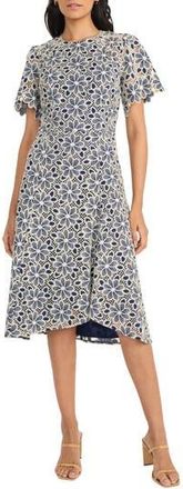 Maggy London Embroidered Lace Midi Dress in Navy/Cream at Nordstrom Rack, Size 18 (Similar To 16W)