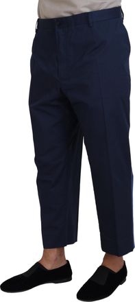 Dolce & Gabbana Blue Cotton Men Cropped Pants Wool Elastane