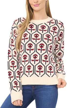 CeCe by Cynthia Steffe Cece Flower Jacquard Mock Neck Sweater