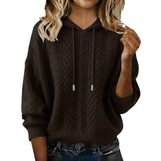 Generic Cashmere Sweater Women, Cashmere Sweater for Women Warm Knitted Jumper Hoodie Long Sleeve Relaxed Fit Soft Plain Hoody Knitting Pullover Sweatshirts F