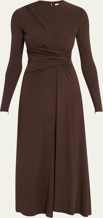 Michael Kors Long-Sleeve Draped Sarong Midi Dress