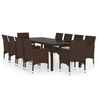 Berkfield Home 11 Piece Garden Dining Set Poly Rattan Brown