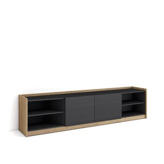 Skraut Home Skraut Home - Mueble Tv, Televisi&oacute;n, Muebles De Sal&oacute;n, Almacenaje, 207x50x37 Cm, Para Tv Hasta 80, Con Almacenamiento, Estilo Moderno, Negro Y Roble