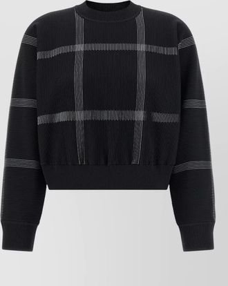 Pleats Please Issey Miyake crossing knit crew neck check sweater