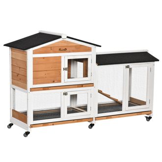 OEM Conejera Exterior 157,4x53x99,5cm Jaula Para Conejos Grande Con Ruedas Techo Asf&aacute;ltico Bandejas Extra&iacute;bles Rampa Natural