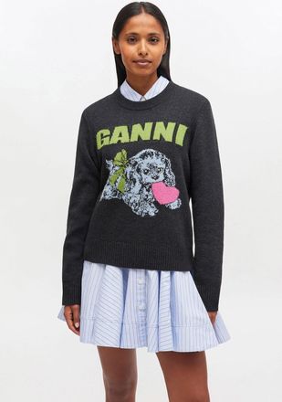 Ganni Dark Grey Puppy Wool Jumper - Size XXS Mixed