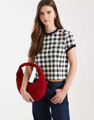 Fred Perry T-shirt nera e bianca a quadri con logo stampato-Multicolore