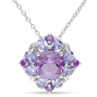 Mimi & Max 3ct TGW Amethyst and Tanzanite Quatrefoil Floral Necklace in Sterling Silver