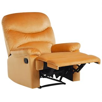 Beliani Sill&oacute;n Reclinable Tapizado En Terciopelo Amarillo Respaldo Y Reposapi&eacute;s Ajustables Manualmente Estilo Retro Eslov