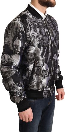 Dolce & Gabbana Mens Black Silver Puppi Motive Bomber Jacket Clothing