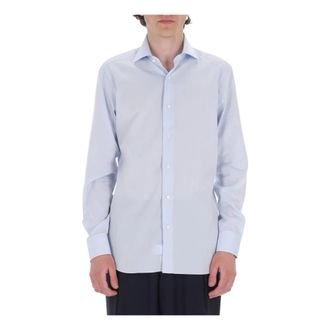 Barba Camicia in popeline di cotone - Heren - Casual Overhemden - Blauw - L - Katoen - Overhemden