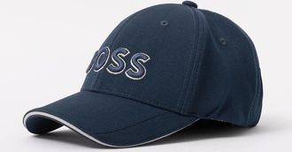 HUGO BOSS Mens BOSS Green Knitted Piqu&eacute; Six Panel Cap with Embroidered Logo - Dark Blue 406 - Navy - Size: ONE size