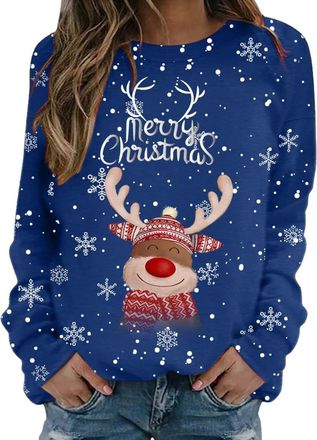 Generic Ladies Christmas Jumpers Christmas Sweatshirt For Women Cute Reindeer Print Sweatshirt Loose Funny Xmas Jumpers Long Sleeve Crewneck Shirt Ladies Fash