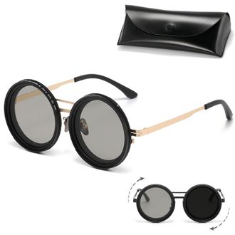 Generic Adjustable Tint Polarized Sunglasses, 2025 New ND Filter 1-9 Gears Adjustable Tint Round Sunglasses, Tinted Eyewear (C Style)