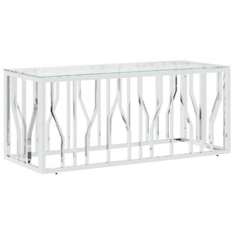 Berkfield Home Coffee Table 110x45x45 cm Stainless Steel & Glass in Silver | Size: 110 x 45 x 45 cm