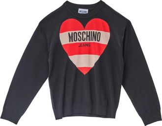 Moschino Maglia Righe Logo - Dames - Ronde hals truien - Zwart - M - Wol - Truien & Vesten
