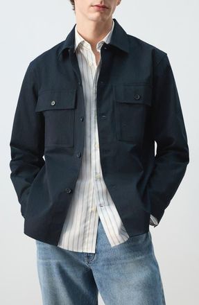 Mango Cotton Overshirt in Dark Navy at Nordstrom, Size X-Large