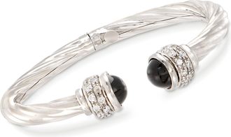 Ross-Simons Italian Black Onyx and CZ Twisted Cuff Bracelet in Sterling Silver