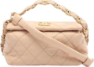 Chanel Pre-owned Matelasse Lambskin 2way Shoulder Bag - Dames - Vintage Handtas - Beige - ONE Size - Leer - Vintage