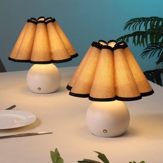 Jonathan Y Designs Billie Classic Vintage Scalloped Shade Rechargeable /Cordless Dimmable Integrated LED Table Lamps