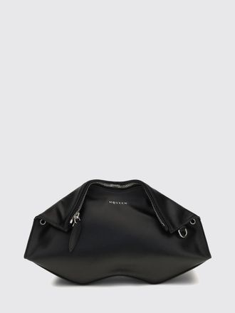 Alexander McQueen McQueen Manta Asymmetrical Clutch in Smooth Calfskin with Metal Ring Detail