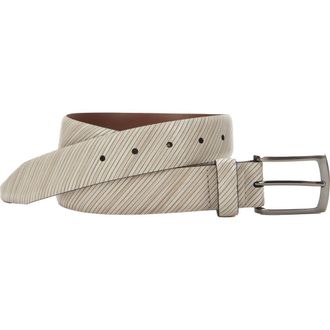 Johnston & Murphy Diagonal Embossed Leather Belt in Bone at Nordstrom, Size 34