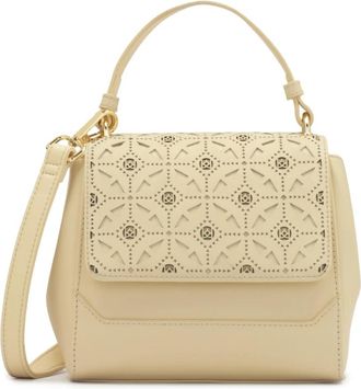 Kazar Handtas met klep versierd met openwerkpatroon - Dames - Handtassen - Beige - ONE Size - Leer - Tassen