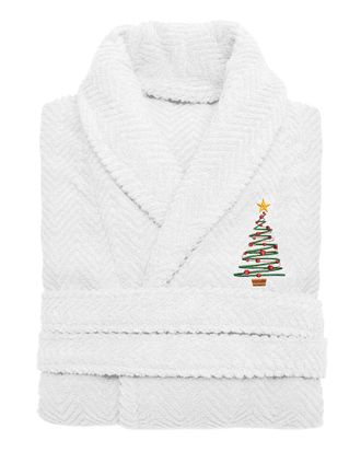 Linum Home Textiles Herringbone Weave Embroidered Holiday Bath Robe