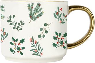 Sweet Water Decor Gold Handle Holiday Coffee Mug in Holiday Greenery at Nordstrom