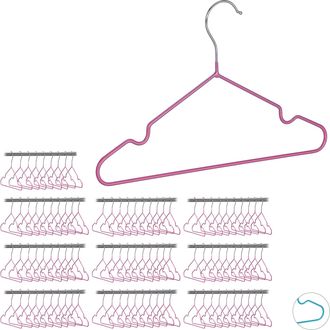 Relaxdays Pack De 100 Perchas Beb&eacute; Antideslizantes, Metal, Rosa, 30 Cm