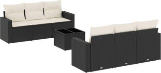 vidaXL Set De Comedor De Jard&iacute;n 7 Pzas Y Cojines Rat&aacute;n Sint&eacute;tico Negro Vidaxl