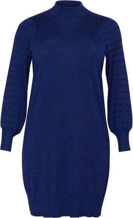 Kaffe Curve Blauwe Gebreide Jurk met Pofmouwen - Dames - Kleedjes - Blauw - S - Kleedjes
