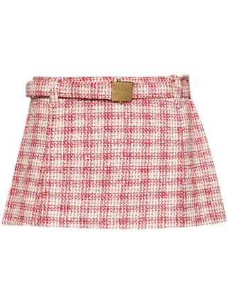 Miu Miu belted A-line tweed miniskirt - women - Polyamide/Virgin Wool/Acrylic/Cotton/Polyester/Viscose - 40 - Neutrals