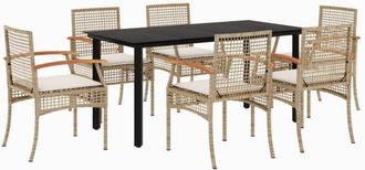 vidaXL Set Comedor De Jard&iacute;n 7 Pzas Con Cojines Rat&aacute;n Sint&eacute;tico Beige Vidaxl