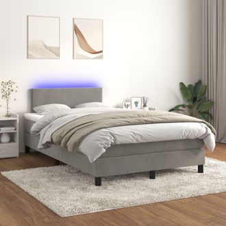 vidaXL Vidaxl - Cama Box Spring Colch&oacute;n Y Led Terciopelo Gris Claro 120x200 Cm