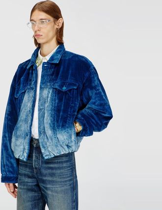 Diesel Elasticated trucker jacket in velvet denim - Denim Jackets - Man - Blue