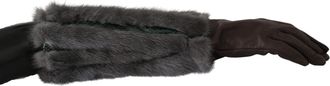 Dolce & Gabbana Vrouwen bruin midden arm lengte leer bont handschoenen