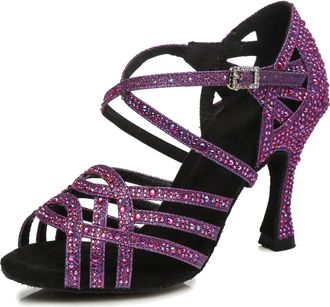 Minitoo Womens Ballroom Dance Shoes Glitter Rhinestones Salsa Latin Dancing Heels L357 Purple UK 6.5