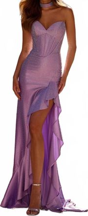 Sherri Hill Ruffle Slit Sweetheart Neckline Dress In Lilac