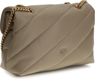 Pinko Womens Leather Shoulder Bag Love Classic Taupe Grey-Antique Gold Calf Grey/antique