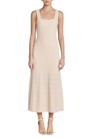 English Factory Scallop Stripe Knit Midi Dress in Off White at Nordstrom, Size X-Small