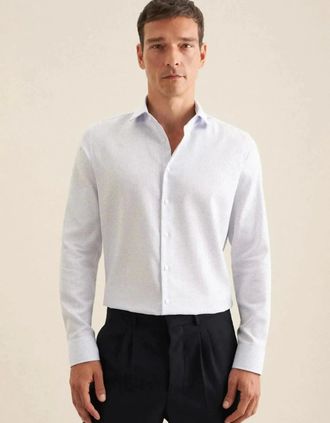 Seidensticker Seidensticker Mens Slim Fit No Iron Spread Kent Structured Pattern Business Shirt Light Blue - Size: Regular/44