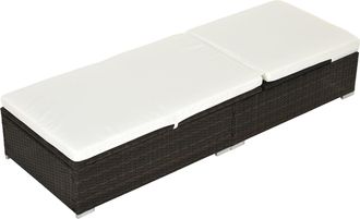 OUTSUNNY PE Rattan Sun Lounger with Cushion - Outdoor Garden Sunbed Furniture with 5-Level Recliner Backrest - and Armrest - Brown | TJ Hughes